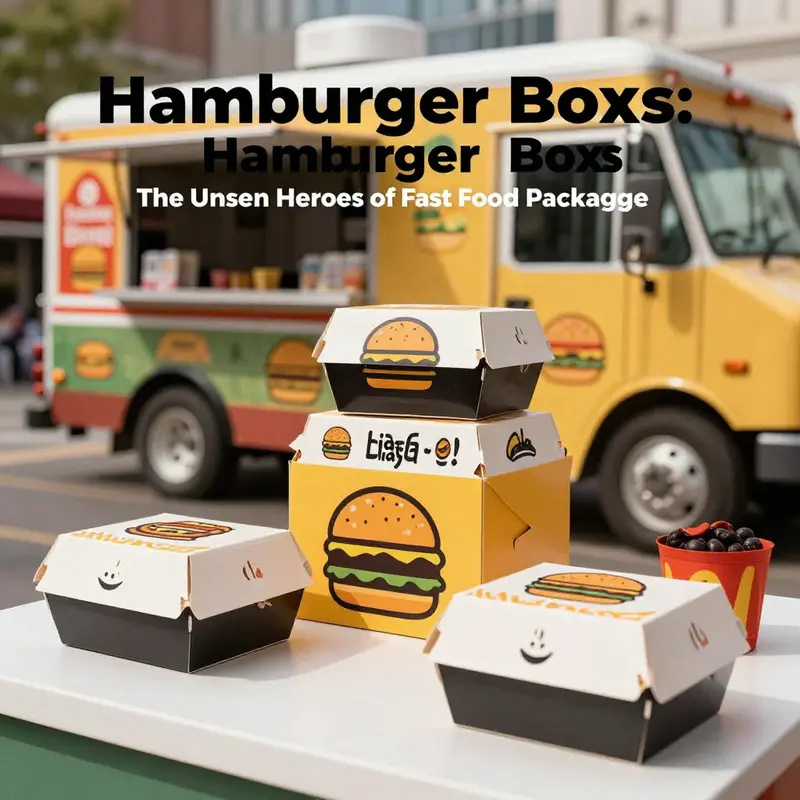 Various types of hamburger boxes designed for fast food packaging.