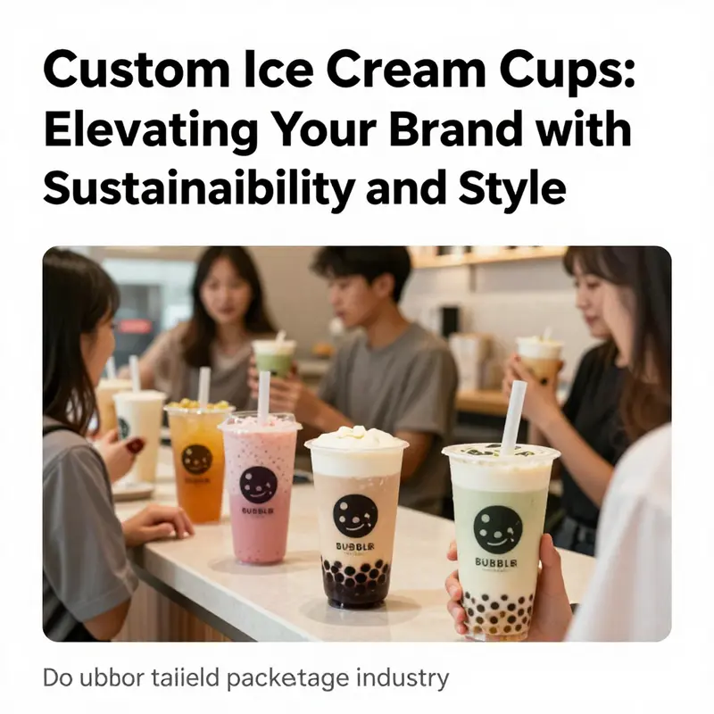 Customers in a bubble tea shop enjoying drinks in custom-designed cups that emphasize brand identity and eco-friendliness.