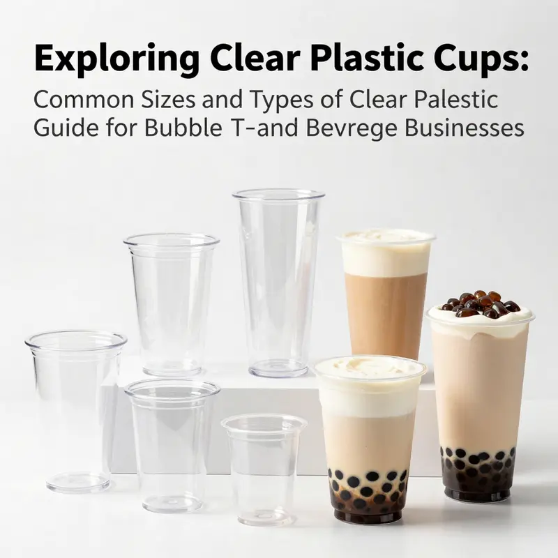 A display showing bulk options for clear plastic cups, highlighting their affordability for beverage businesses.