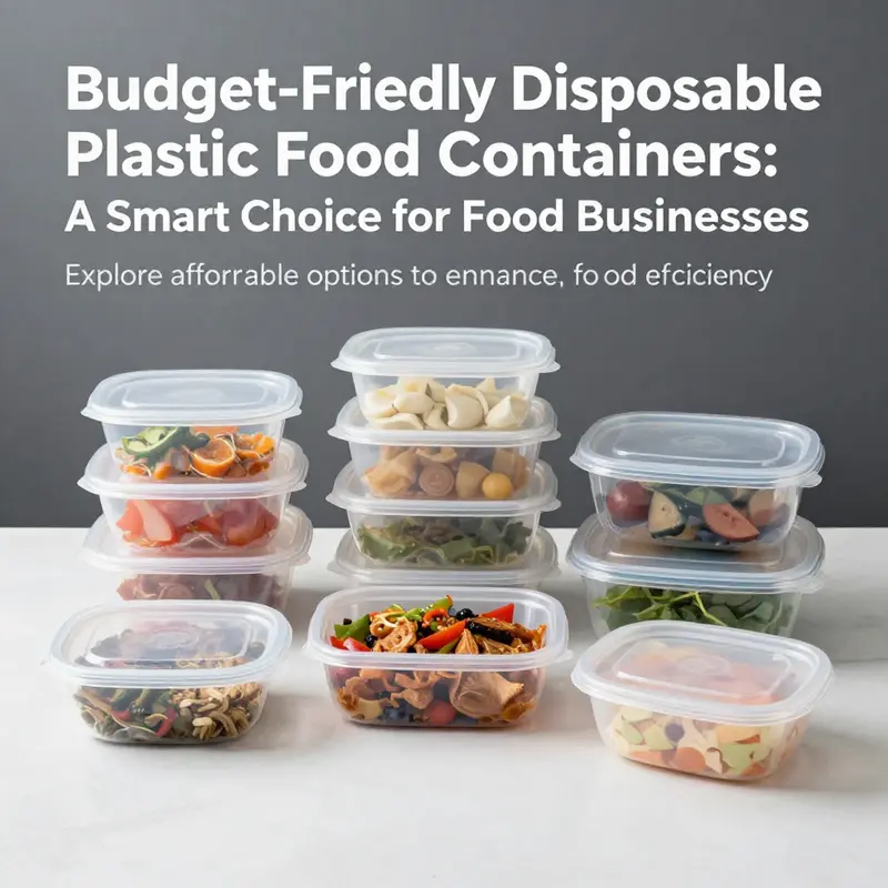 An appealing arrangement of disposable plastic food containers filled with various food items, highlighting their utility in food service.