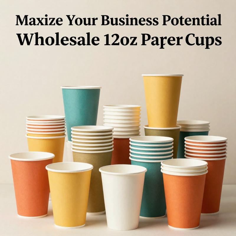 An assortment of branded 12oz paper cups highlighting their use in both hot and cold beverages.