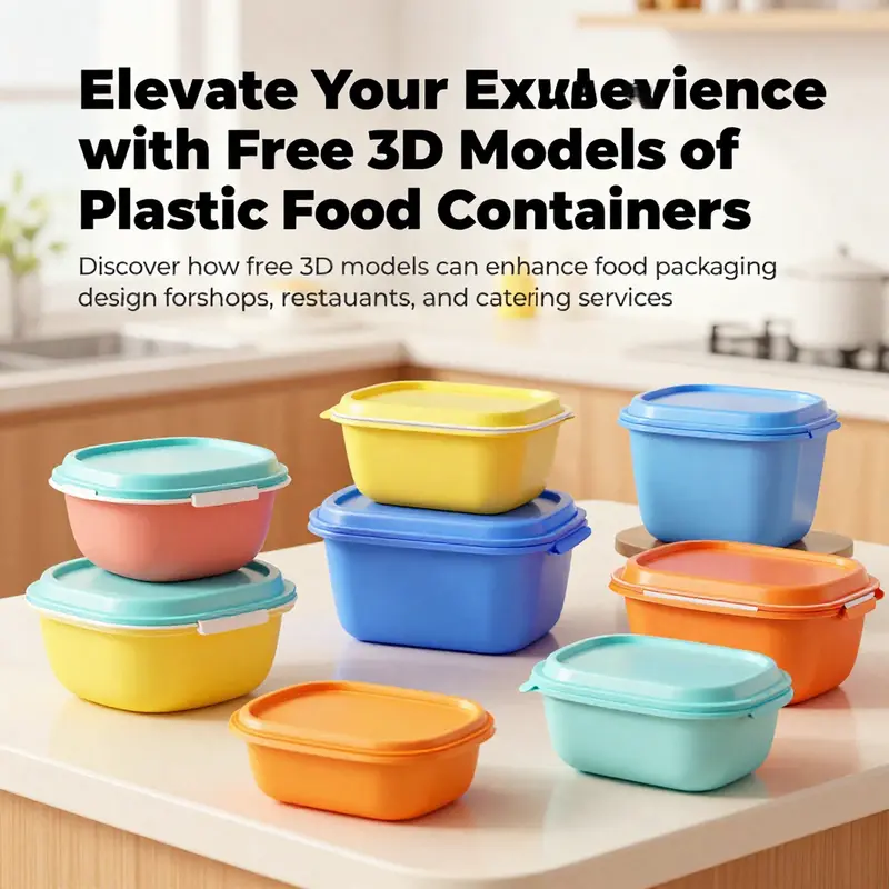 A variety of colorful 3D models of plastic food containers artfully displayed on a bright countertop.