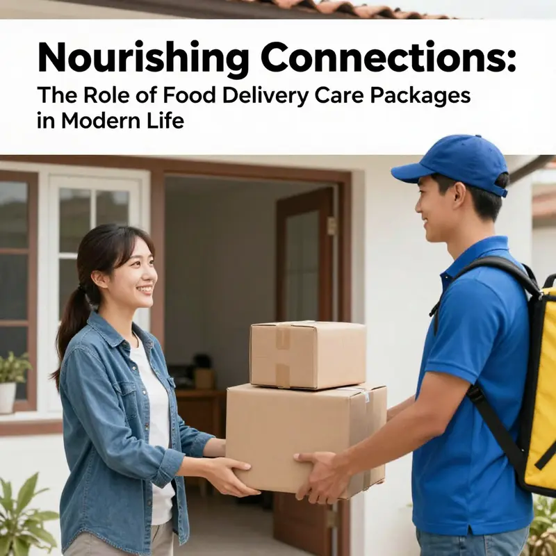 A delivery person handing over food care packages, conveying joy, support, and connectivity.