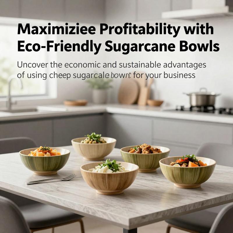A well-arranged dining table featuring sugarcane bowls and plant-based dishes, illustrating sustainable dining aesthetics.