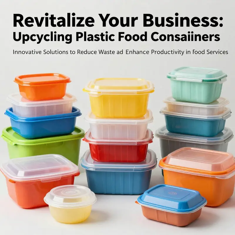 An eye-catching arrangement of colorful upcycled plastic food containers symbolizing creativity and eco-friendliness.