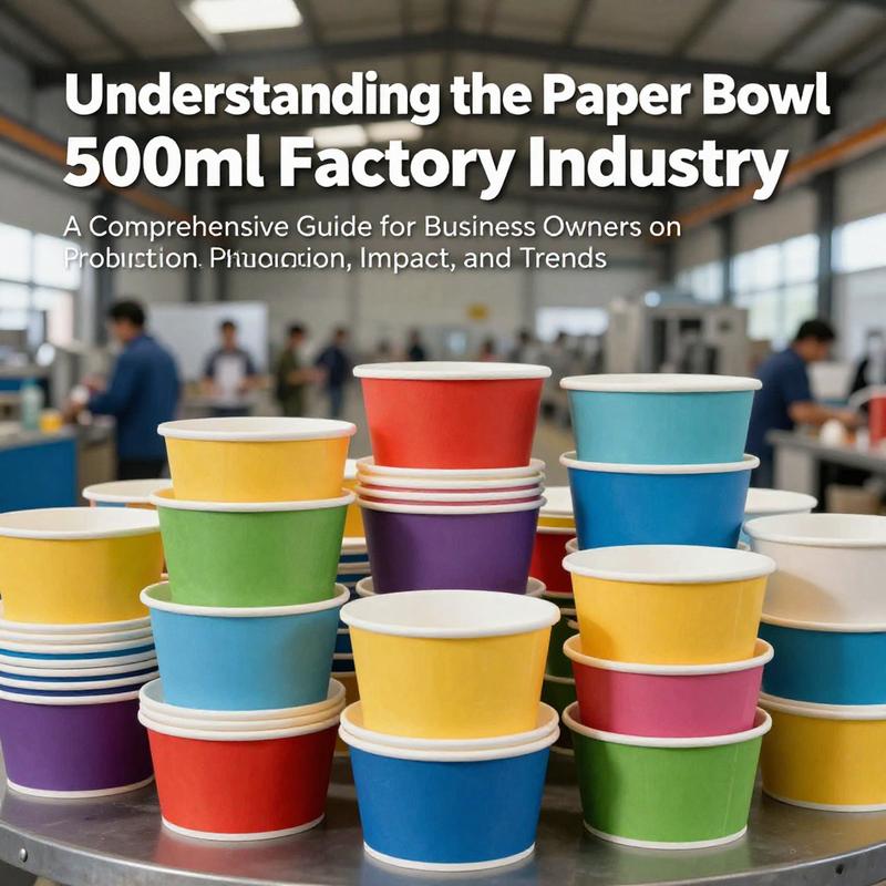 An array of colorful and sustainable 500ml paper bowls in a factory environment, highlighting the manufacturing process.