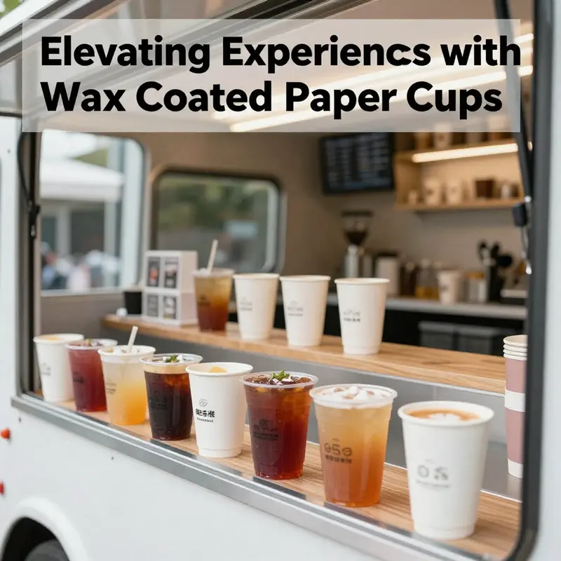 Panoramic view of a café featuring various wax coated paper cups with drinks, highlighting their elegance and functionality.