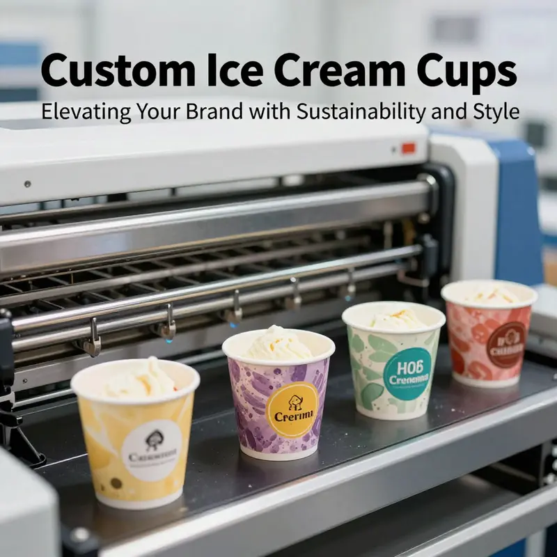 A diverse collection of eco-friendly ice cream cups highlighting sustainable practices in the food industry.