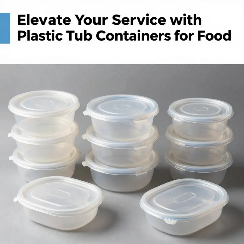 A collection of plastic tub containers showcasing their diverse types and functions, ideal for food storage and service.