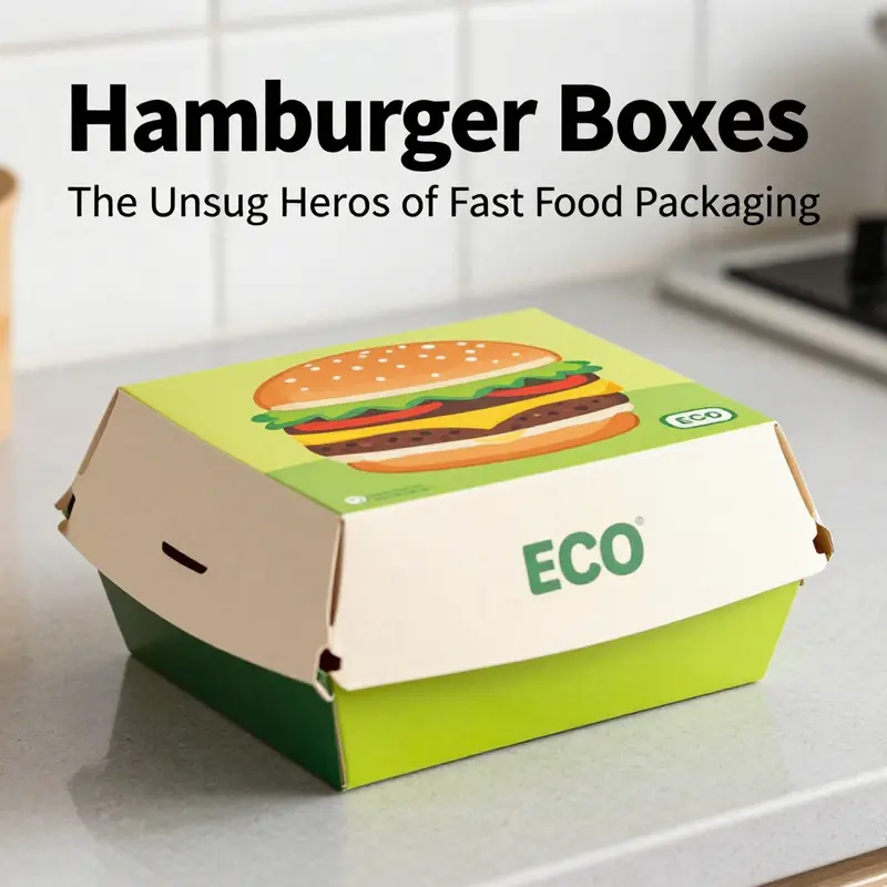 Various types of hamburger boxes designed for fast food packaging.