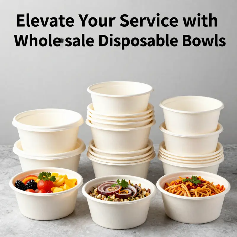 A diverse range of disposable bowls highlighting various sizes and eco-friendly materials used in their production.