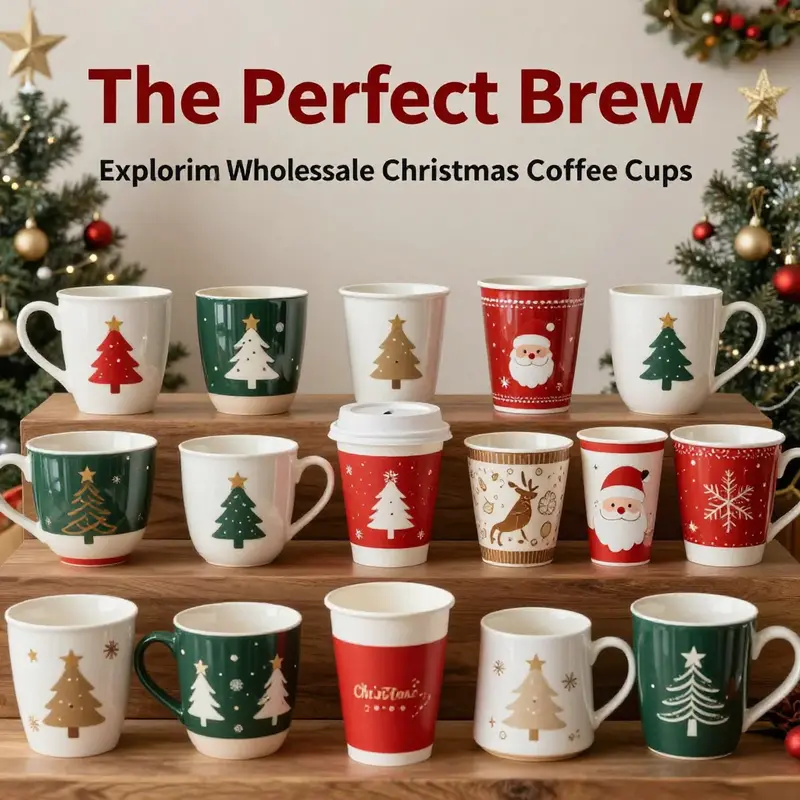 An engaging layout showcasing the variety of Christmas coffee cups available for wholesale.