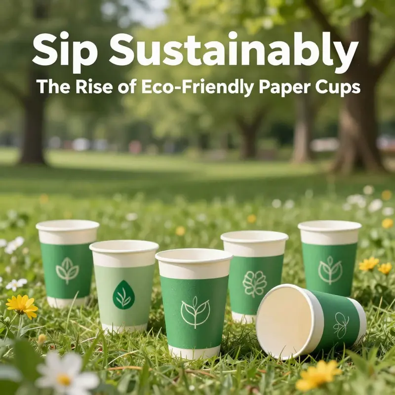 Eco-friendly paper cups showcased in a natural setting, symbolizing sustainability.