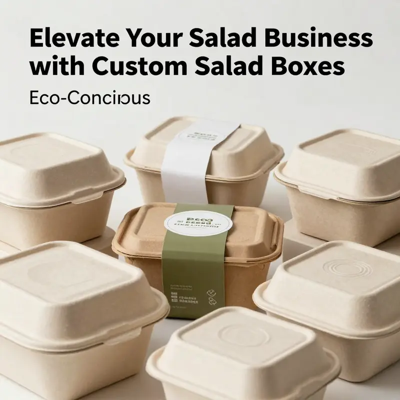 Custom salad boxes showcasing eco-friendly materials such as biodegradable paper and recyclable plastics.