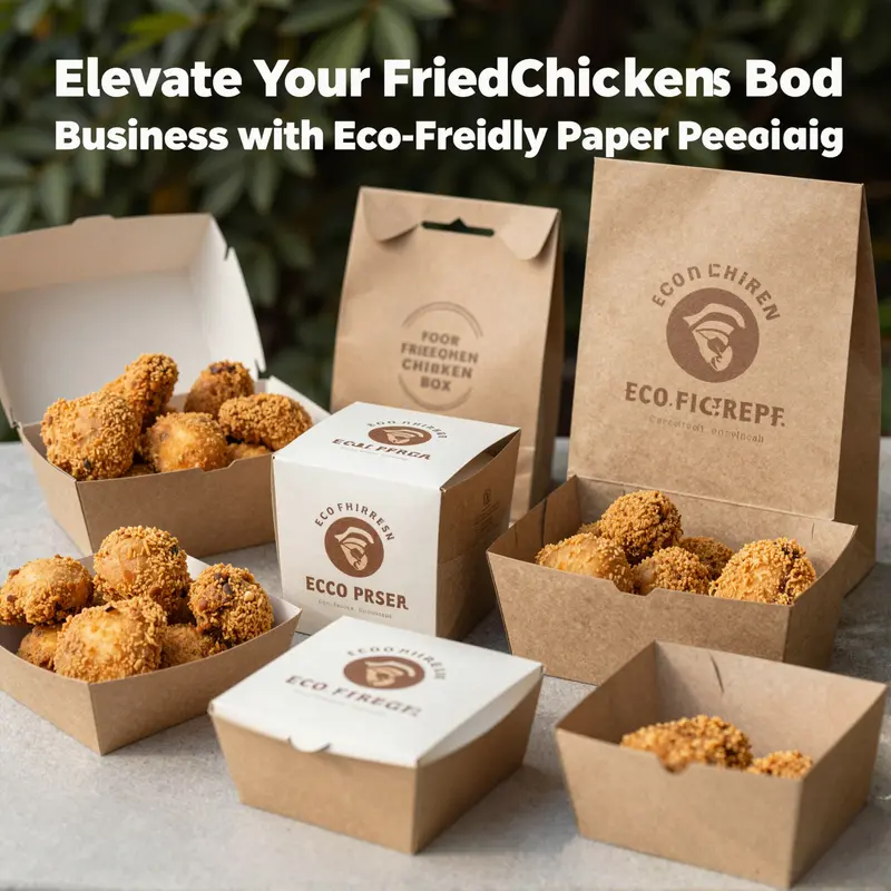 A selection of vibrant and eco-friendly paper fried chicken boxes showcasing sustainability.