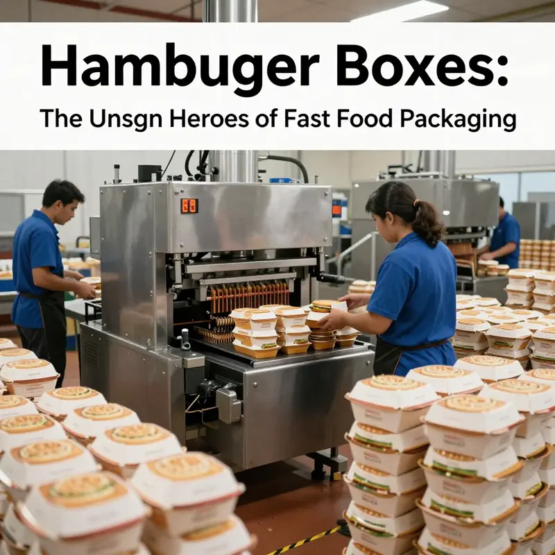 Various types of hamburger boxes designed for fast food packaging.