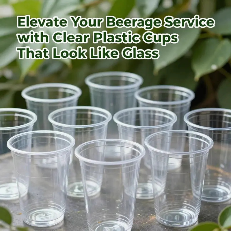 Showcasing the durability and elegance of clear plastic cups, perfect for any beverage service.