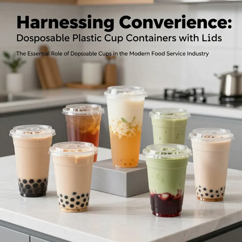 A collection of disposable plastic cup containers with lids filled with different beverages, exhibiting versatility and convenience.