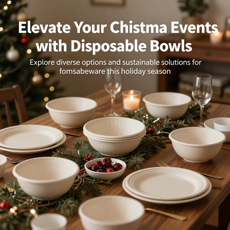 A holiday table beautifully decorated with disposable bowls and festive decor.
