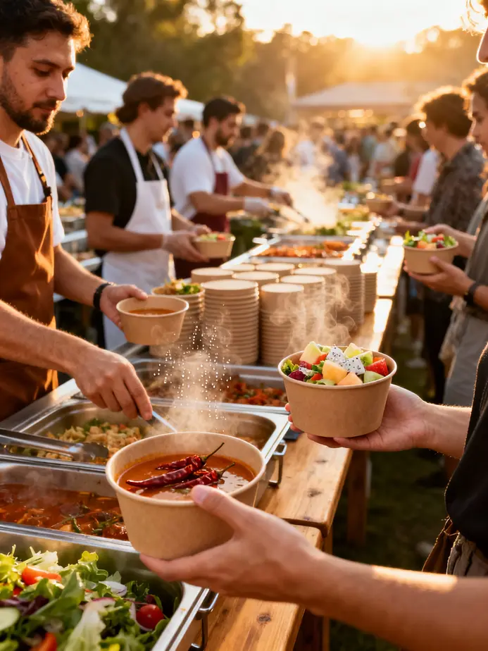 An assortment of eco-friendly bulk paper bowls highlighting various materials like kraft, bagasse, and cornstarch.