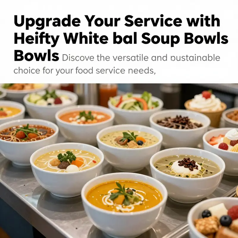 A colorful spread of Hefty white soup bowls showcasing different dishes within a bustling food service setting.