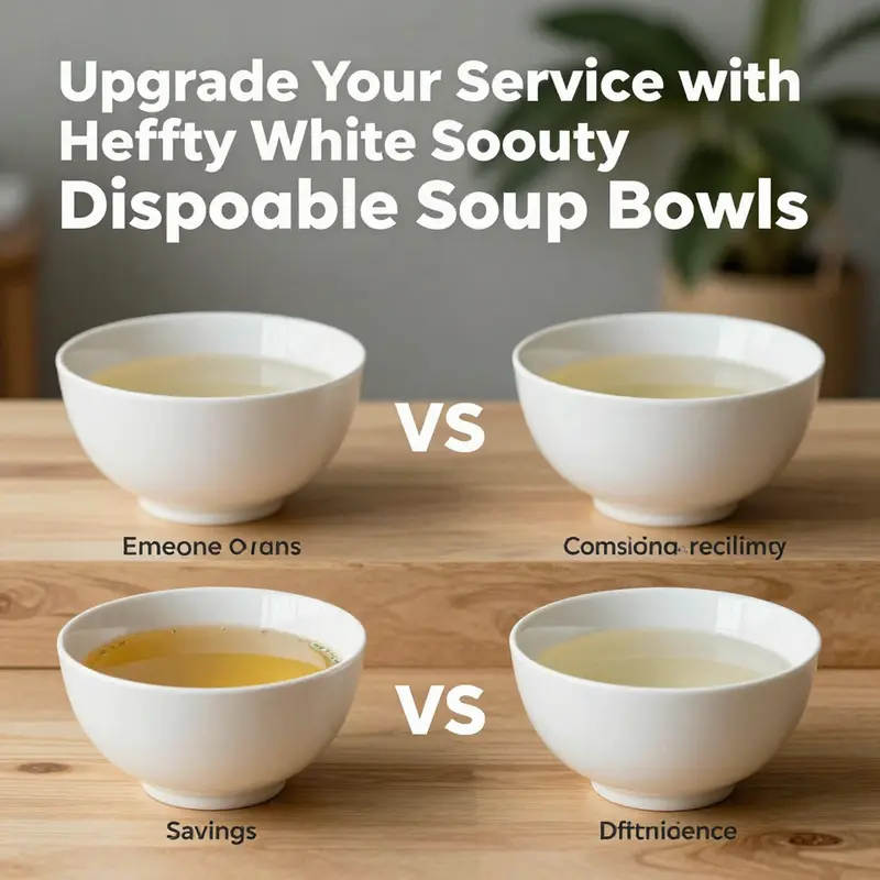 Hefty white soup bowls emphasizing their design and durability, ideal for various food items.