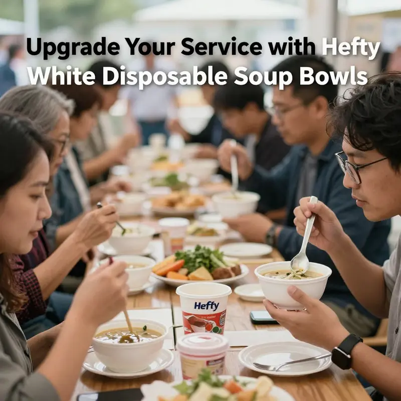 Hefty white soup bowls emphasizing their design and durability, ideal for various food items.