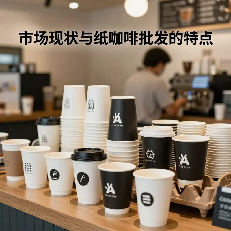 A variety of disposable paper cups available in a coffee shop, highlighting different styles and features.