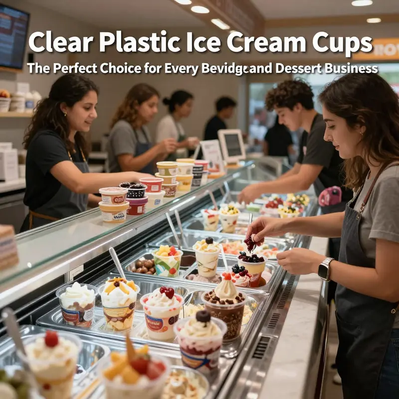 A variety of clear plastic ice cream cups tailored for different needs and occasions.
