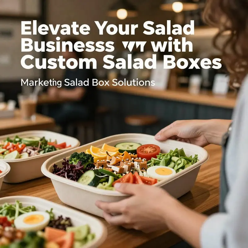 Custom salad boxes showcasing eco-friendly materials such as biodegradable paper and recyclable plastics.