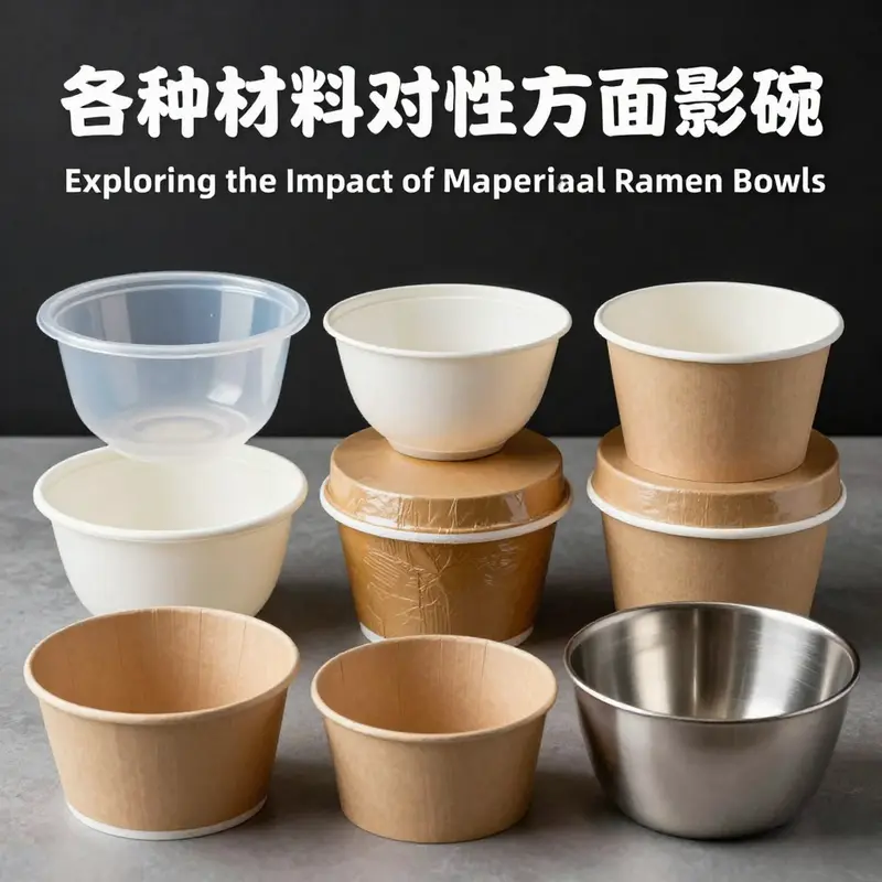 Different materials of disposable ramen bowls, showcasing their unique properties.