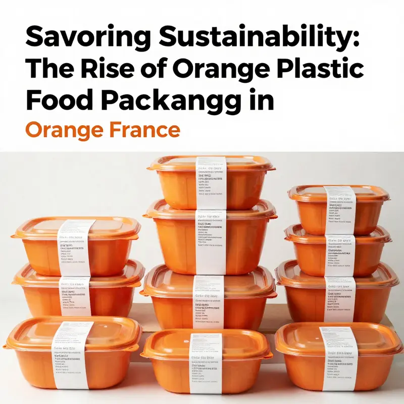 Showcasing a variety of customizable orange plastic food packaging containers available for the French market.
