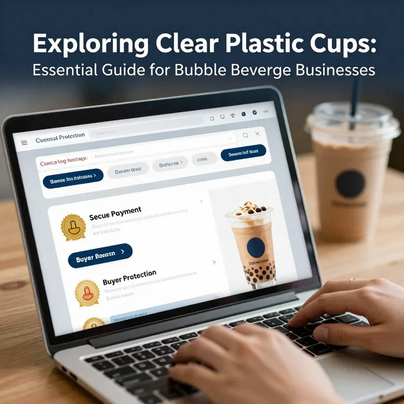 A display showing bulk options for clear plastic cups, highlighting their affordability for beverage businesses.