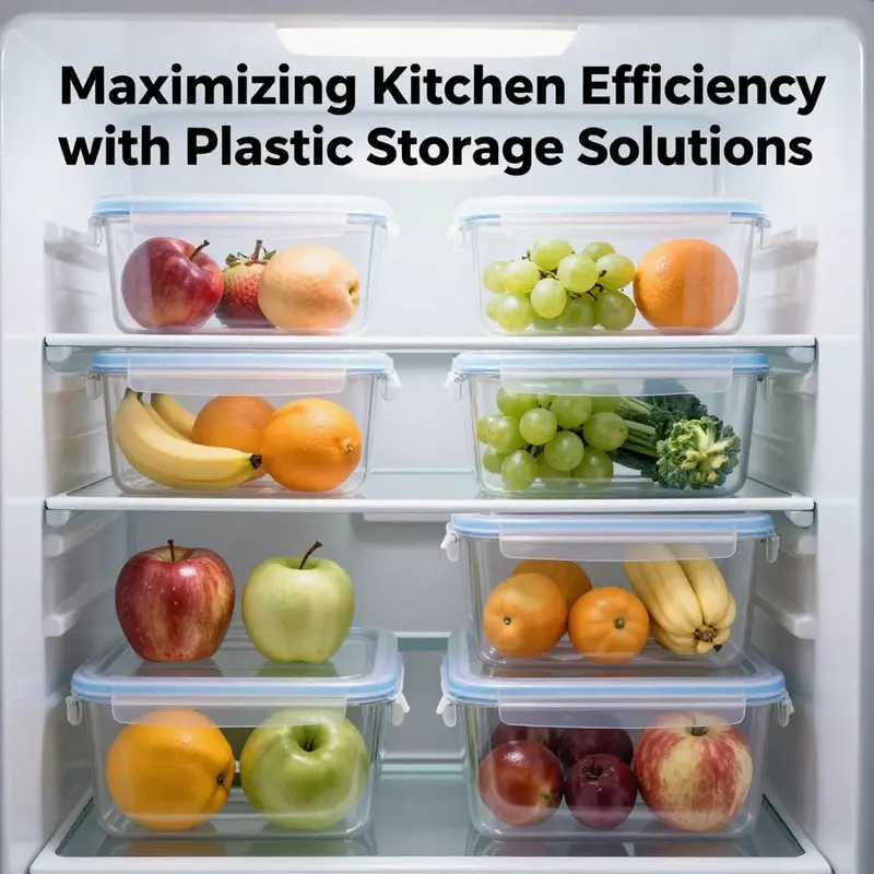 An organized kitchen utilizing plastic refrigerator storage boxes for optimal food arrangement.