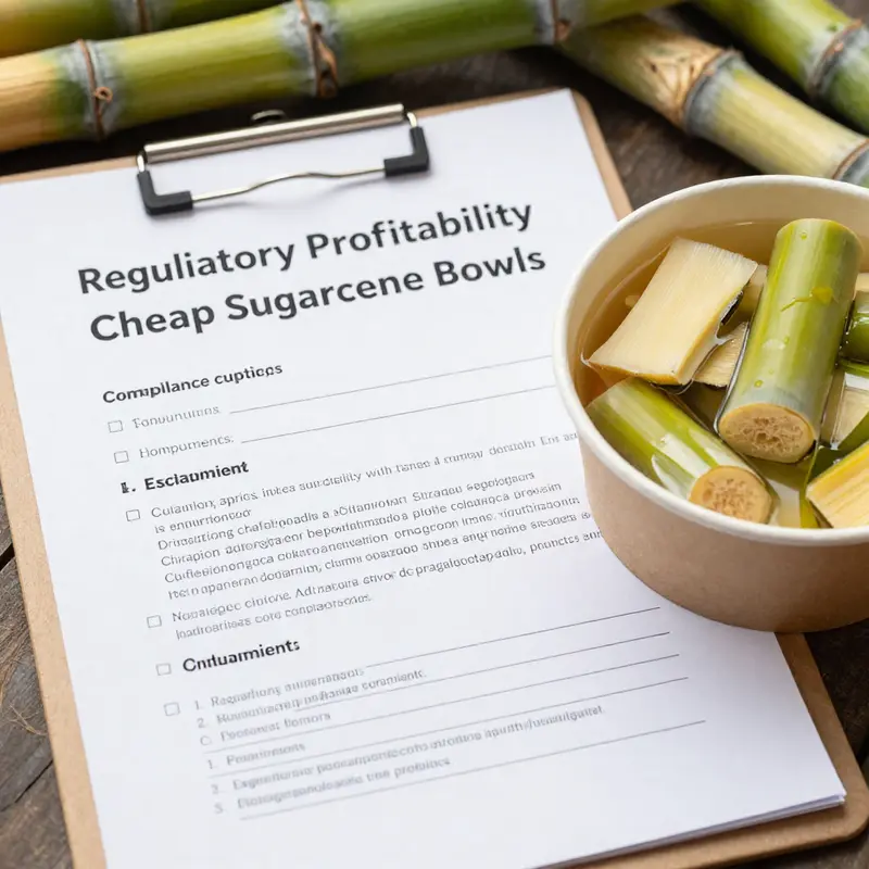 Affordable sugarcane bowls displayed in a business setting, emphasizing economic viability.
