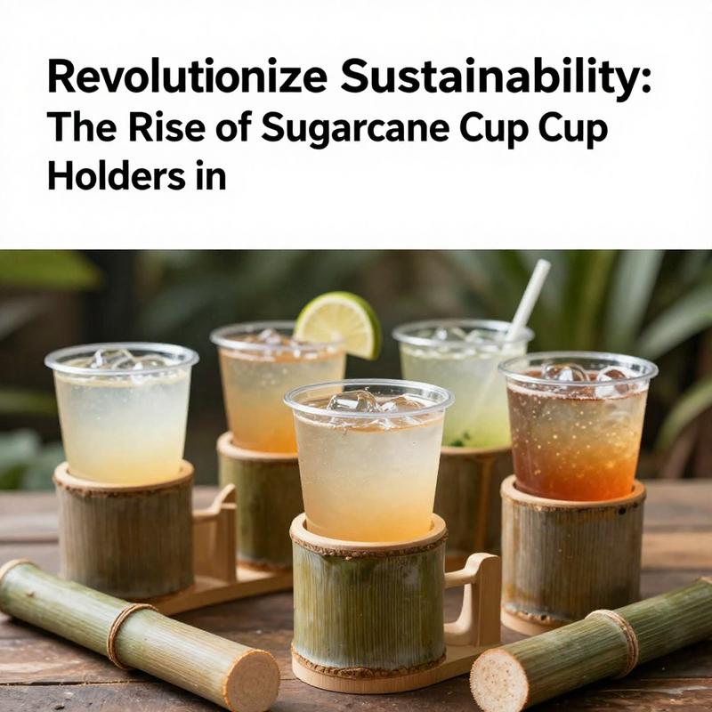 Feature image of sugarcane cup holders filled with beverages, emphasizing their biodegradable nature in a natural environment.