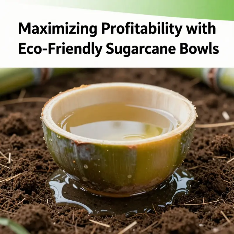 Affordable sugarcane bowls displayed in a business setting, emphasizing economic viability.