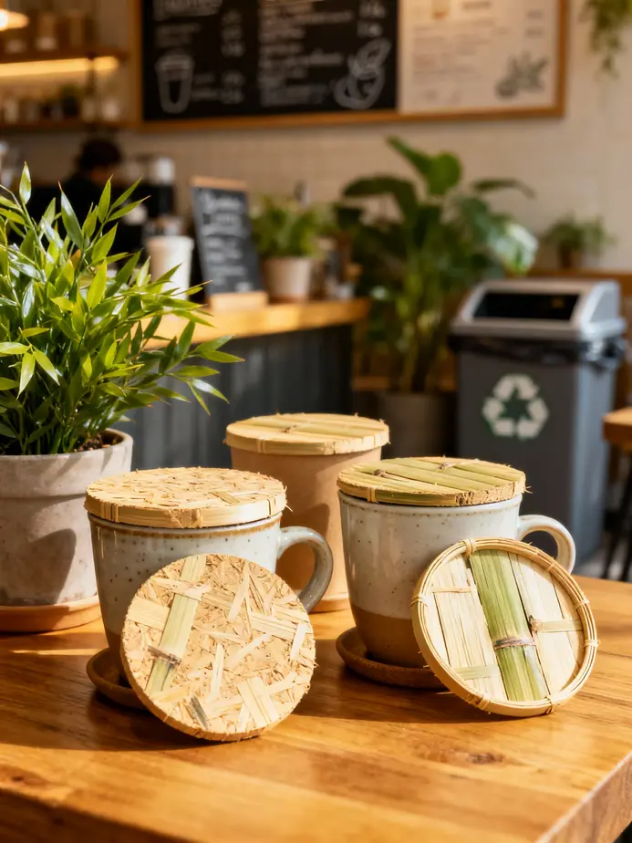 Diverse paper cup lids with pricing details.