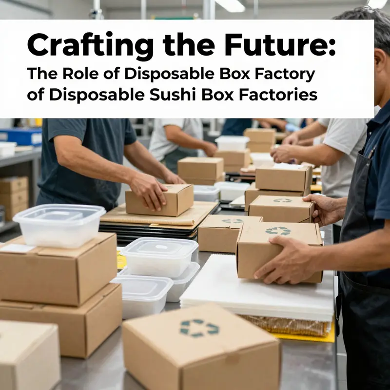 Workers at a factory utilizing eco-friendly materials to produce sustainable sushi packaging solutions.