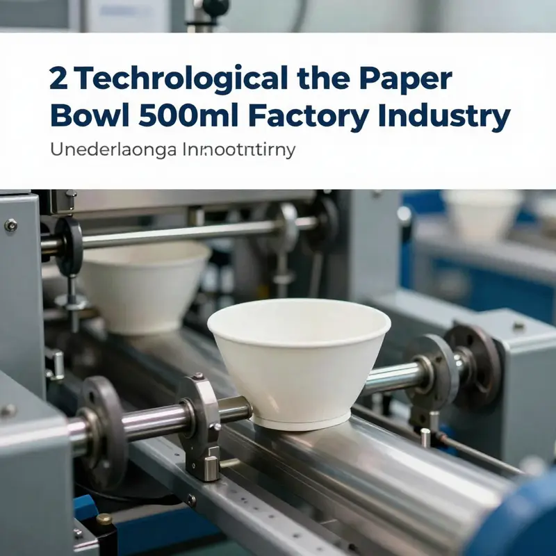 A view of the production line in a paper bowl factory focused on 500ml disposable bowls.