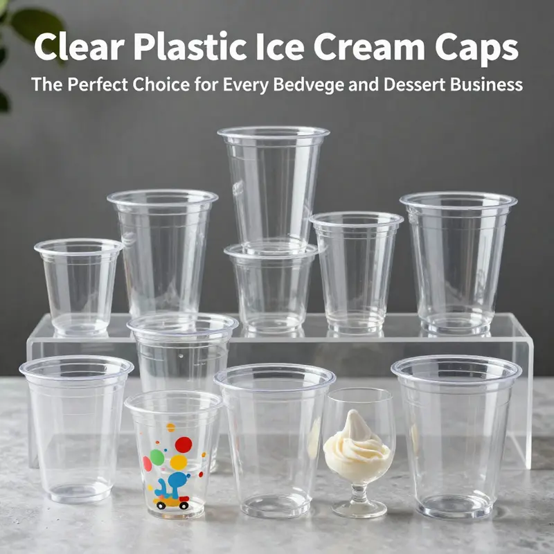 A variety of clear plastic ice cream cups tailored for different needs and occasions.