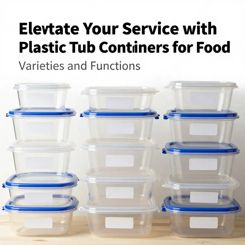 A collection of plastic tub containers showcasing their diverse types and functions, ideal for food storage and service.