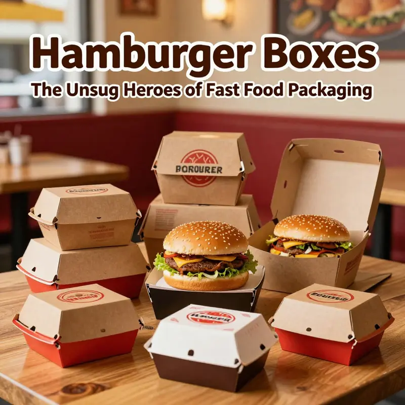 Various types of hamburger boxes designed for fast food packaging.