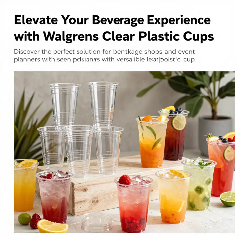 A vibrant array of clear plastic cups filled with drinks, showcasing the versatility of Walgreens products for beverage services.