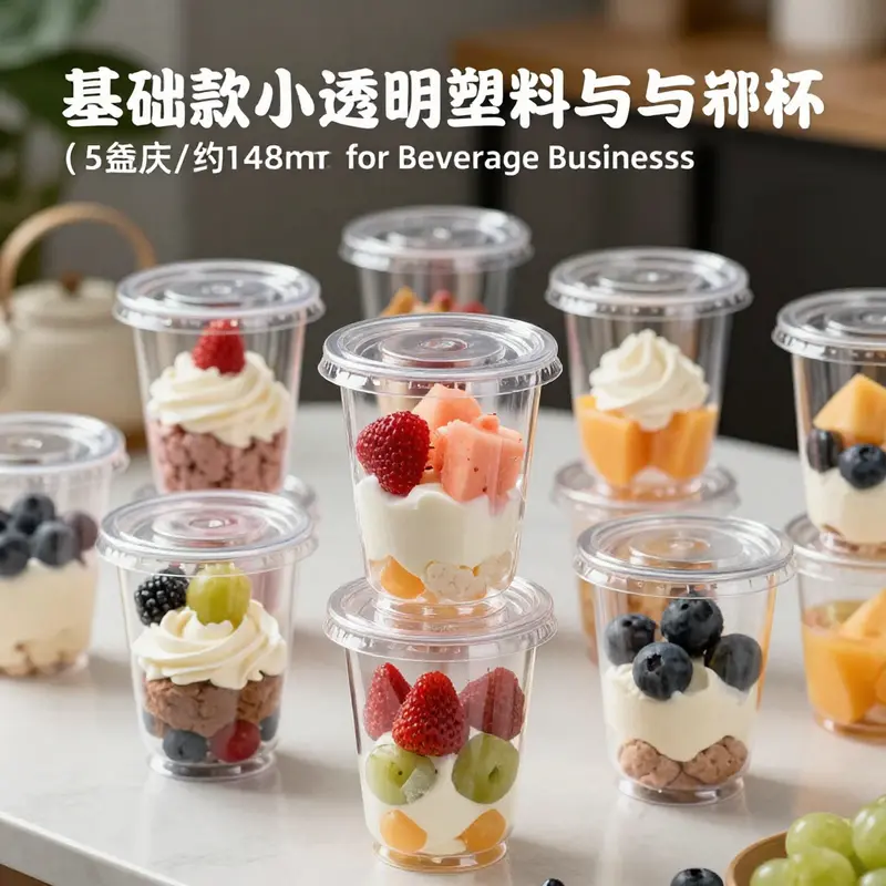 Standard 5 oz clear plastic cups ideal for desserts and beverages.