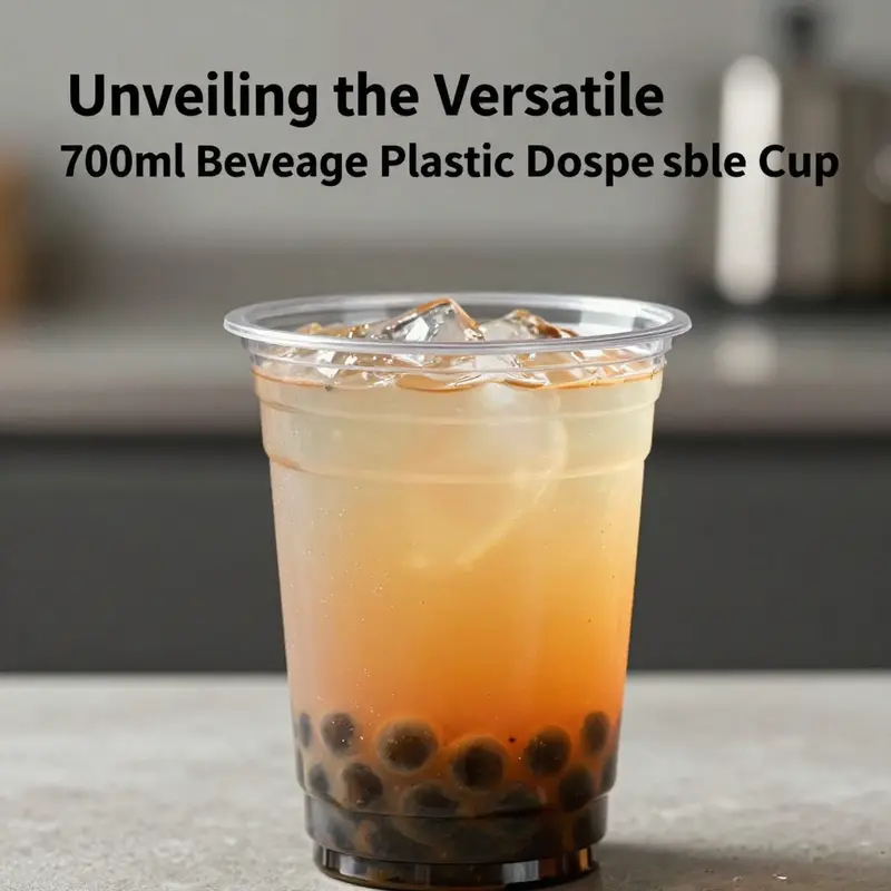 Clear visibility of a bubble tea in a 700ml disposable plastic cup, illustrating its material safety and appeals for beverage servings.