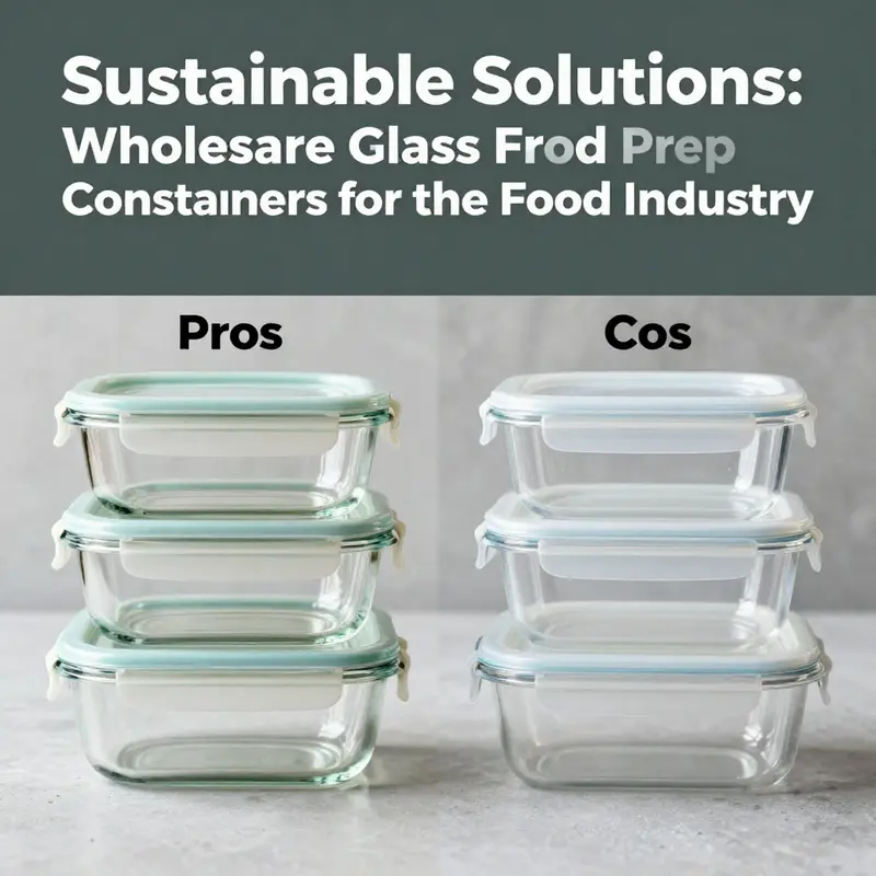 A range of glass food prep containers showcasing their key specifications, including material and design features.