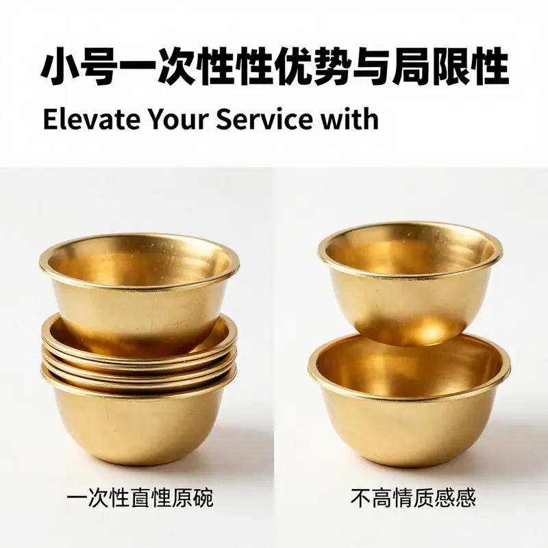 A selection of small disposable gold bowls highlighting their elegant design and material quality.