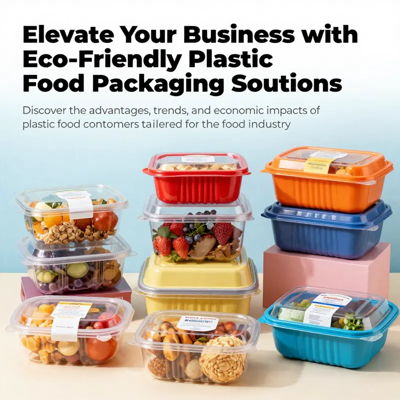 A vibrant array of appealing plastic food packaging options featuring various food items.