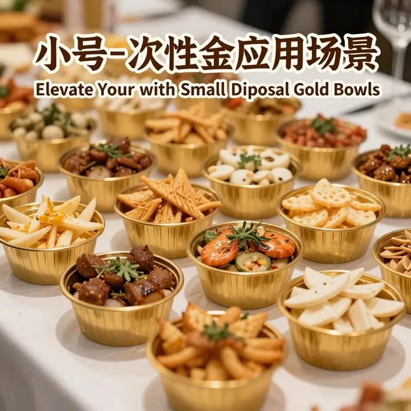 A selection of small disposable gold bowls highlighting their elegant design and material quality.
